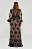 Alfa Beta Kadın Uzun Kollu Tül Payet Uzun Elbise Abiye 25Y4830