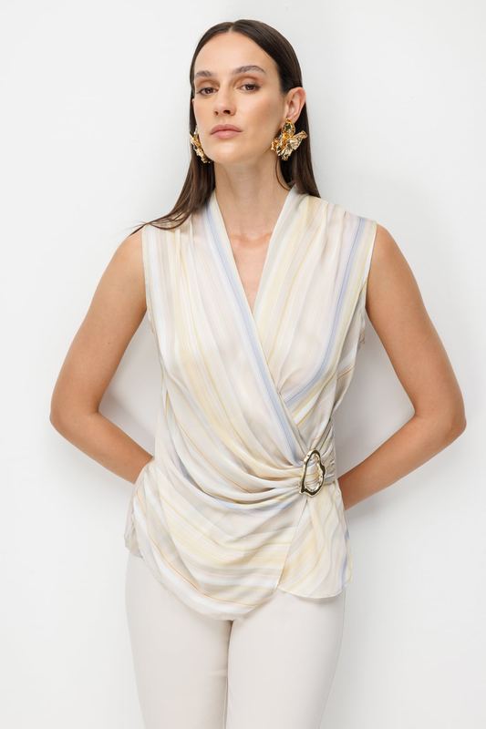 Beli Tokalı Desenli Bluz Ekol