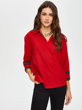 Zigzag Şeritli Polo Yaka Örme Bluz Faik Sönmez