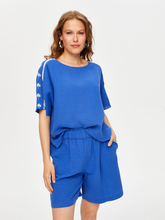 Resort Palmiye Baskı Detaylı Kısa Kol Müslin Bluz Faik Sönmez