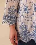 büyük beden püskül bağlamalı desenli bluz Gala-Xi