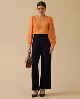 Seçil Minimalist Nakışlı Bluz - Uzun Kol Yuvarlak Yaka