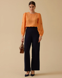 Seçil Minimalist Nakışlı Bluz - Uzun Kol Yuvarlak Yaka