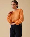 Seçil Minimalist Nakışlı Bluz - Uzun Kol Yuvarlak Yaka