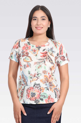 Tolga Saraçoğlu Minimalist Çiçekli Kısa Kol Kadın Bluz - Günlük