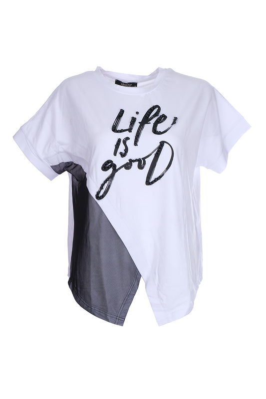 Kadın Yazı Baskılı Boncuk Detaylı Bluz Ysatis