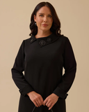 Büyük Beden Yaka İşlemeli Midi Elbise Gala-Xi