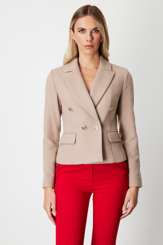 Ekol Kruvaze Yaka Kaşe Ceket Vizon