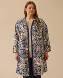 Gala-xi Desenli Oversize Midi Kadın Ceket - Fermuarlı, Uzun Kol