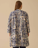 Gala-xi Desenli Oversize Midi Kadın Ceket - Fermuarlı, Uzun Kol