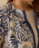 Gala-xi Desenli Oversize Midi Kadın Ceket - Fermuarlı, Uzun Kol