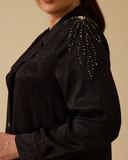 büyük beden taş detaylı parlak dokulu ceket Gala-Xi