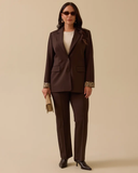 büyük beden leopar desen detaylı çift düğmeli ceket Gala-Xi