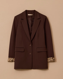 büyük beden leopar desen detaylı çift düğmeli ceket Gala-Xi