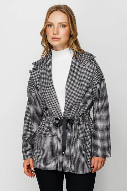 On Oversize Midi Kadın Mont - Kareli Desen - Minimalist Tarz