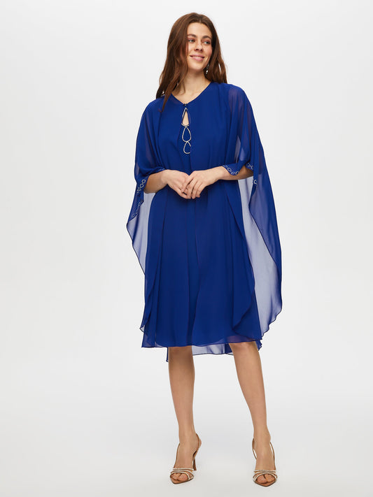 Damla Taş Detaylı Şifon Pelerinli Abiye Elbise Faik Sönmez