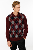 Desen Erkek Uzun Kol Polo Yaka Kazak - Minimalist Argyle Desen