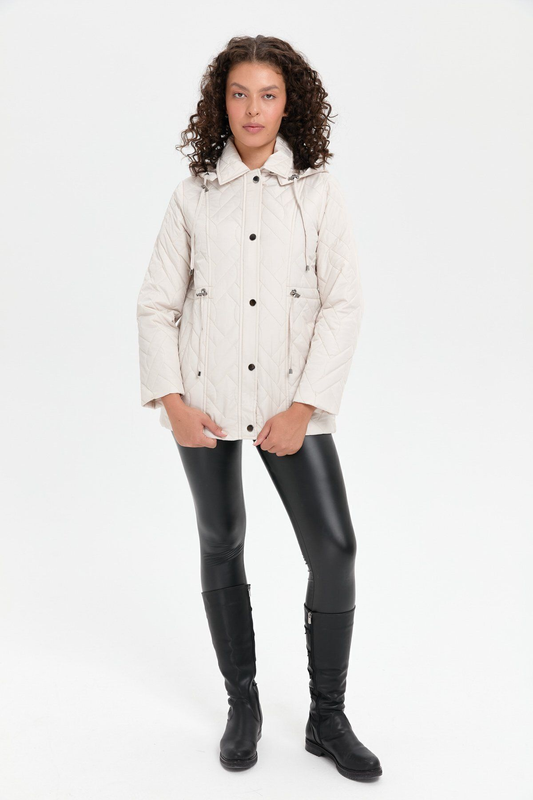 Desen Kadın Kapüşonlu Oversize Midi Kaban - Minimalist Tarz