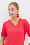 Desen Minimalist V Yaka Kısa Kol Kadın T-Shirt - Günlük & Şık