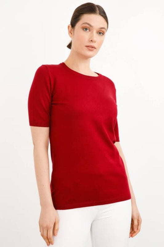 Desen Minimalist Oversize Yuvarlak Yaka Kısa Kol Kadın Bluz - Günlük & Şık