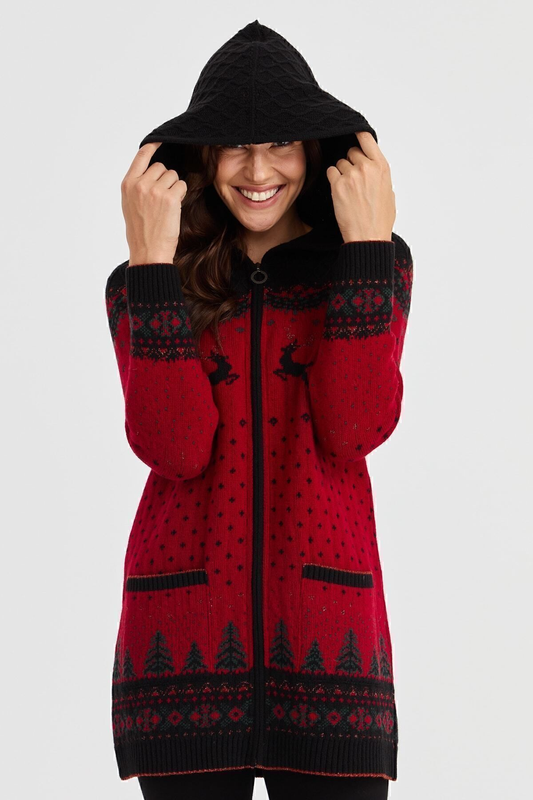 DESEN TRİKO Oversize Kapüşonlu Midi Kadın Hırka - Sıcak ve Şık