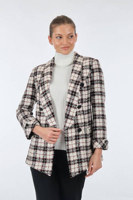 Ekol Kadın Kareli Midi Blazer Ceket - Şık ve Rahat