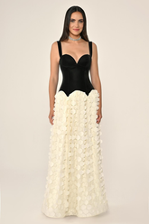 Kalp Göğüs Üst Lateks Kumaş Eteği 3 Boyut Tül Uzun Abiye Elbise Alfa Beta