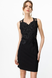 Ekol Kalın Askılı Dantelli Mini Gece Elbisesi