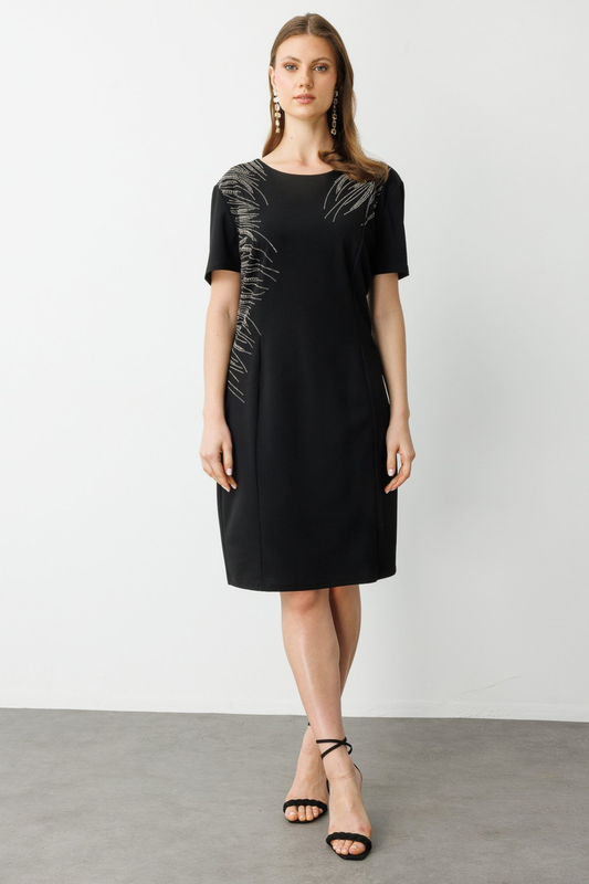 Taş İşlemeli Kısa Kollu Elbise Ekol