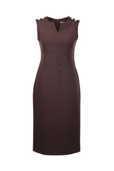 Ekol Minimalist Midi Elbise - Kolsuz V Yaka Günlük & İş Elbisesi