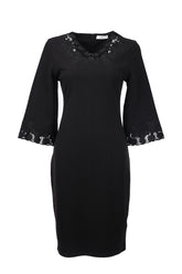 Ekol Dantelli 3/4 Kol Midi Elbise - Minimalist & Şık