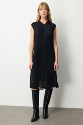 Ekol Eteği Dantel Detaylı Akordiyon Kumaş Elbise