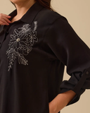 Büyük Beden Nakış Detaylı Düğmeli Elbise Gala-Xi