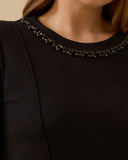 büyük beden taşlı yaka detaylı elbise Gala-Xi