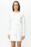 On Minimalist Taş Detaylı Uzun Kol Mini Elbise - Günlük Şıklık