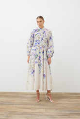 Desenli Keten Britli Elbise Terzi Dükkani