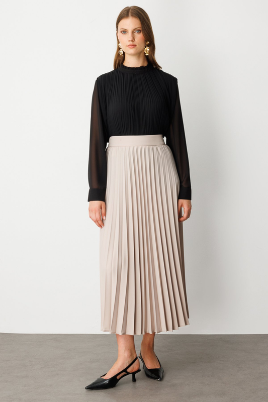 Ekol Büyük Beden Piliseli Maxi Boy Etek