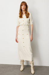 On Süs Düğmeli Midi Triko Etek