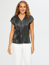 Faik Sönmez V Yaka Gümüş Baskılı Piliseli Abiye Bluz UW26BLZ026