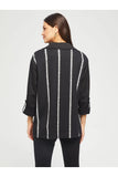 Faik Sönmez Oversize Çizgili 3/4 Kol Minimalist Kadın Ceket - Günlük & İş