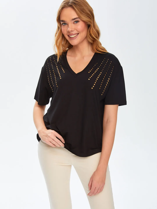 Faik Sönmez Oversize V Yaka Kadın T-Shirt - Minimalist Stil