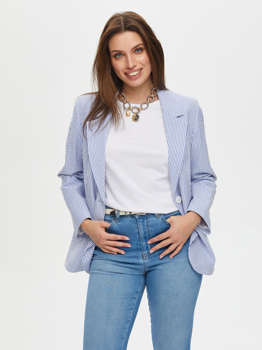 Faik Sönmez Oversize Çizgili Kadın Ceket - Minimalist Tarz