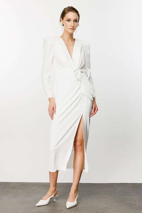 Fiyonklu Abiye Elbise Nefeli 40 Beyaz