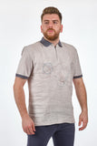 Gallus Minimalist Keten Erkek T-Shirt - Kısa Kol Yarım Fermuar