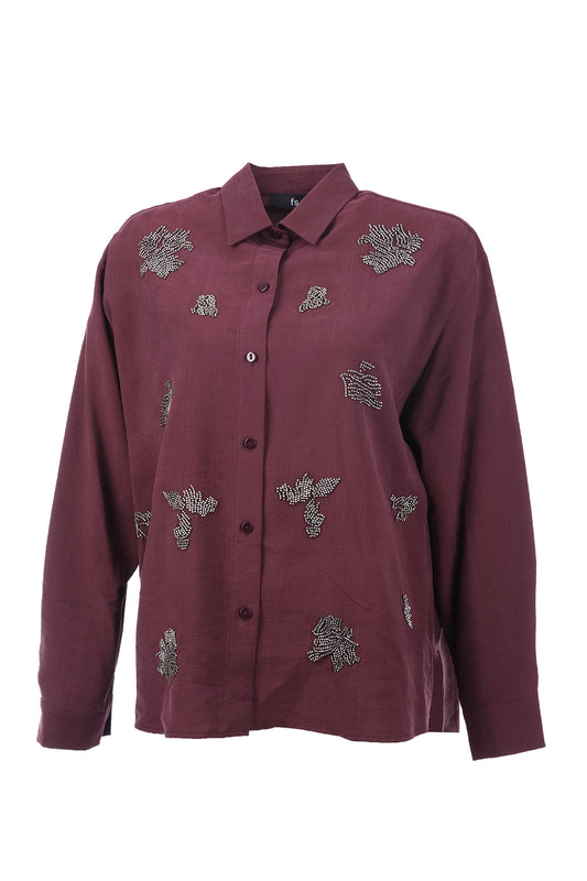 Omuzu Boncuk Şerit Detaylı Poplin Gömlek Faik Sönmez