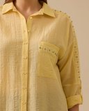 Büyük Beden Taş Detaylı Dokulu Gömlek