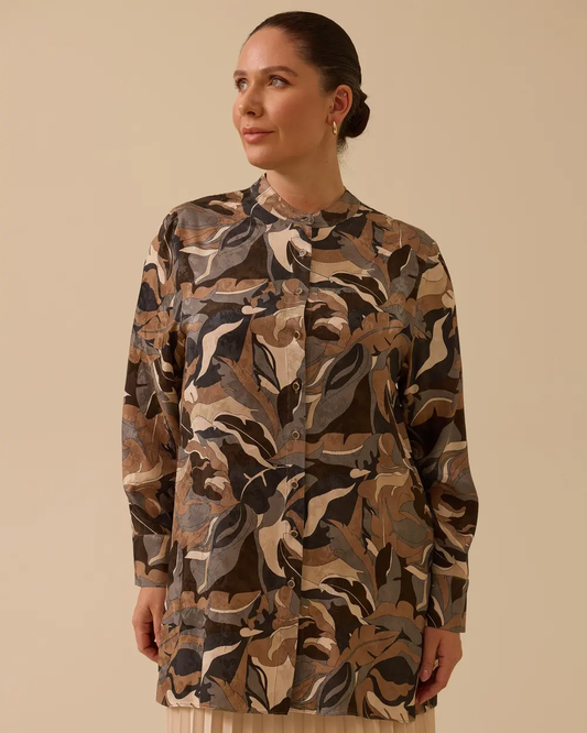 Büyük Beden Desenli Hakim Yaka Jakar Gömlek Gala-Xi