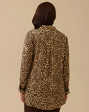 Büyük Beden Leopar Desenli Düğmeli Gömlek Gala-Xi