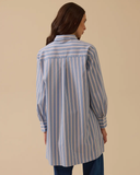 fular yakalı taş detaylı çizgili gömlek Scl