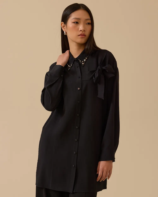 bağlama detaylı taş i̇şlemeli gömlek Scl